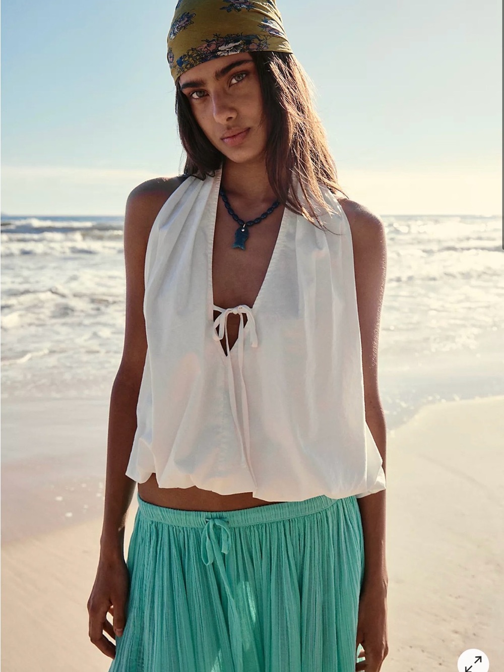 Free people bubble the fun top Cream Ruffled Tie-Front Sleeveless Top